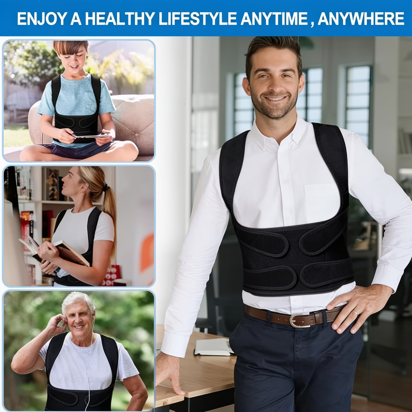 Back Brace Posture Corrector Adjustable Full Back Support Shoulder Straightener
