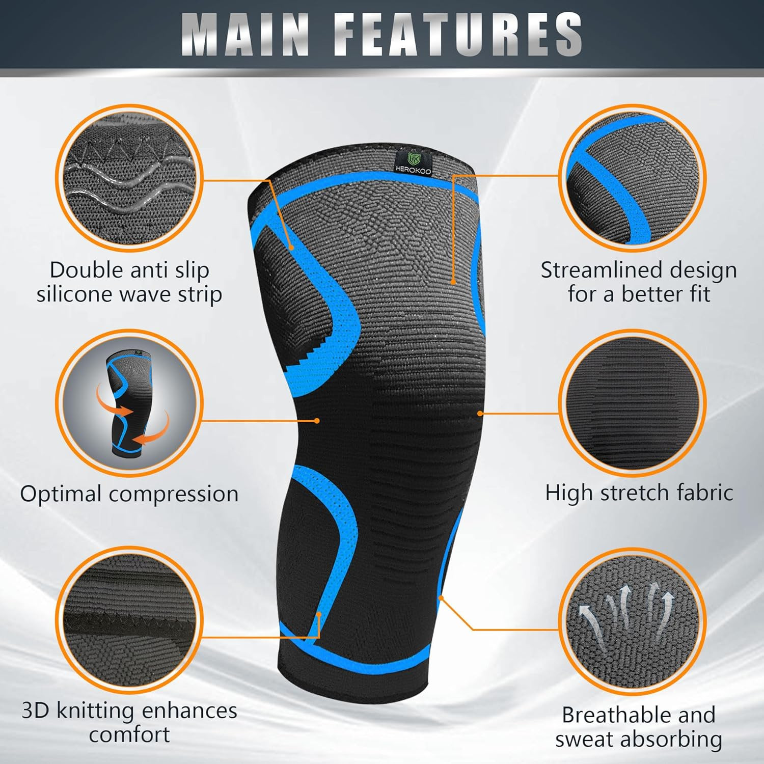 2 Pack Knee Braces for Running Knee Pain, Compression Knee Brace for Women & Men