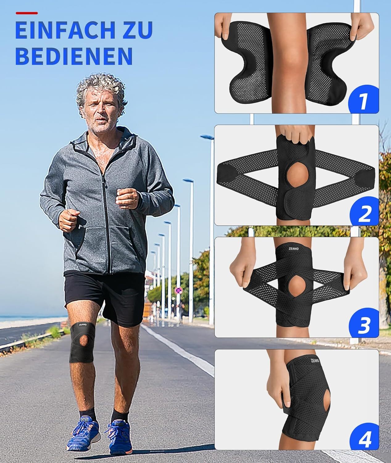 Knee Brace Compression Knee Sleeve Open Patella Pain Relief Sport Joint Support
