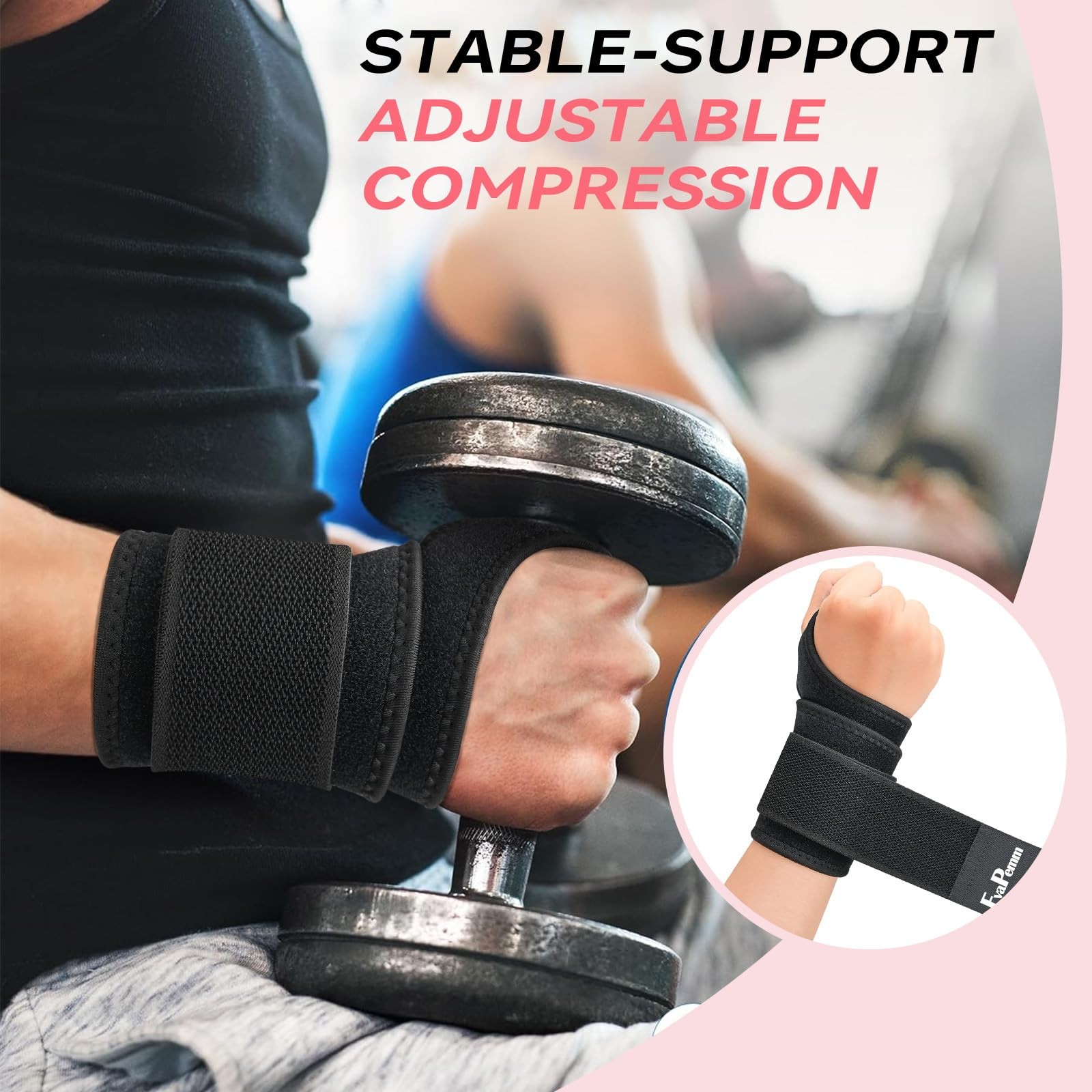 Free Size (Fit 5-10″ Wrist Circumference), Black, Support Brace, 2 Pack(Left…