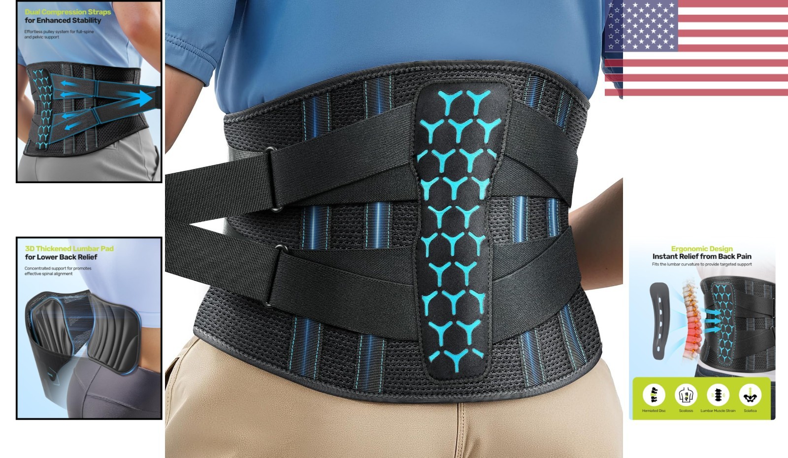 Ultimate Back Brace for Lower Back Pain Relief – Adjustable XXL Size 51.2″-62.9″
