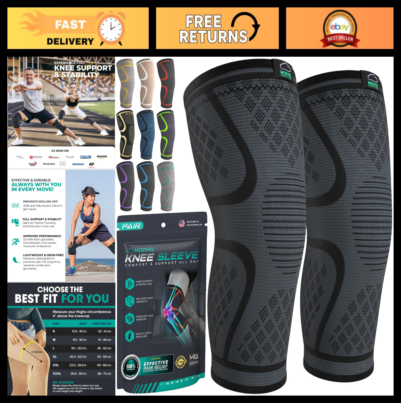Compression Knee Brace 2-Pack for Men & Women – Support Sleeve for Running, ACL,