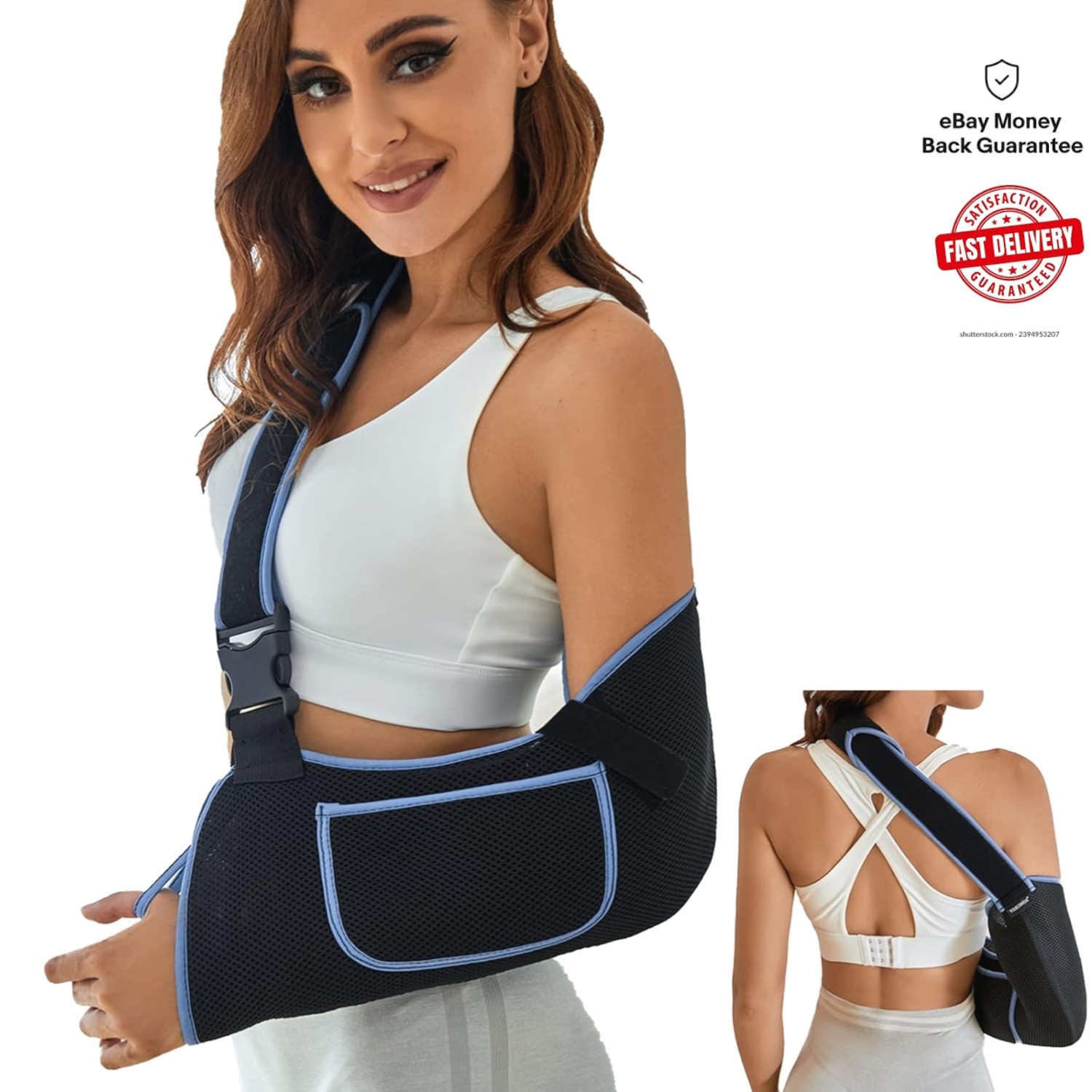 Fashionable Shoulder Immobilizer Sling – Adjustable with Storage Pockets – Black