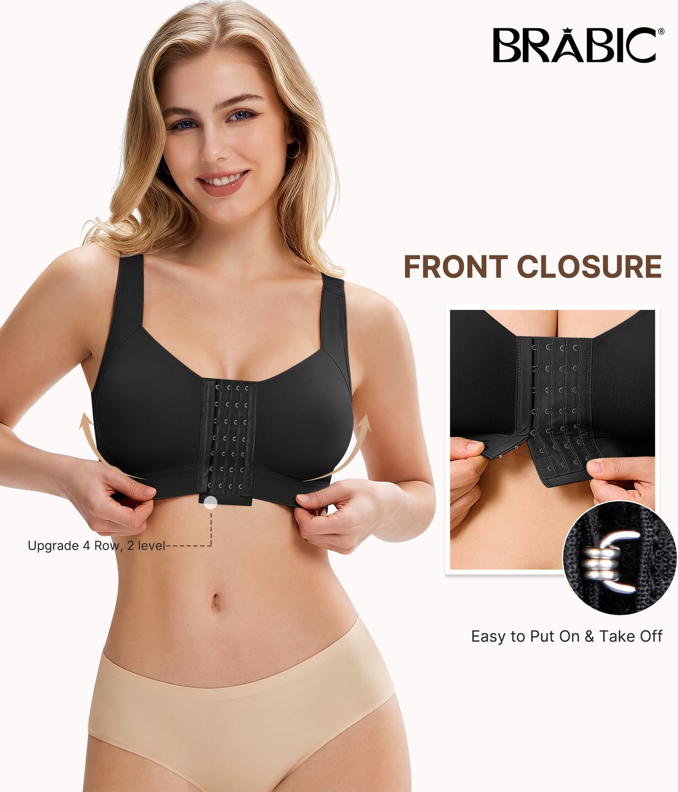 BRABIC Front Closure Post Surgery Compression Bras for Women Surgical Black