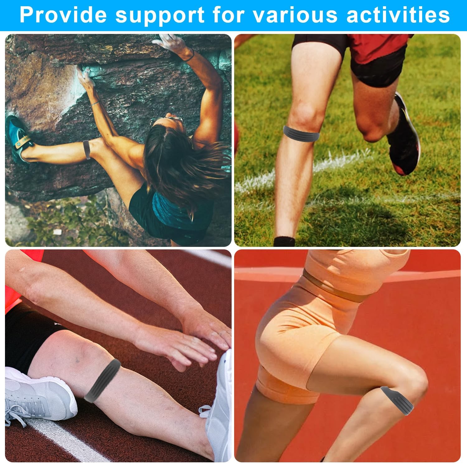 2pcs Patellar Tendon Support Strap, Silicone Knee Band Flexible Medium, Grey