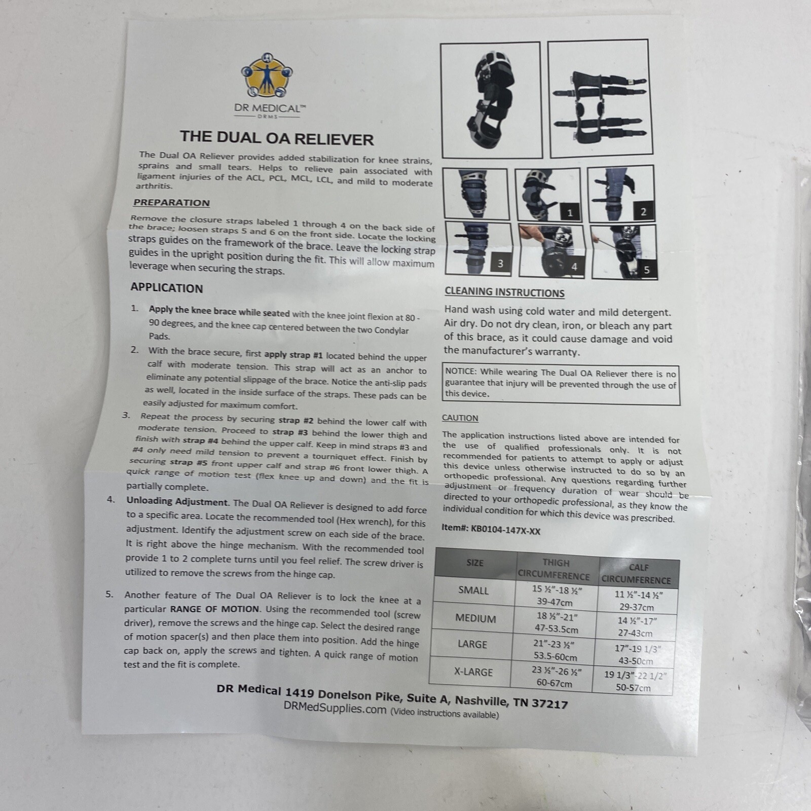 Knee Brace Medium Right Left Dr Medical The DUAL OA Reliever KB0104-147R-02 New