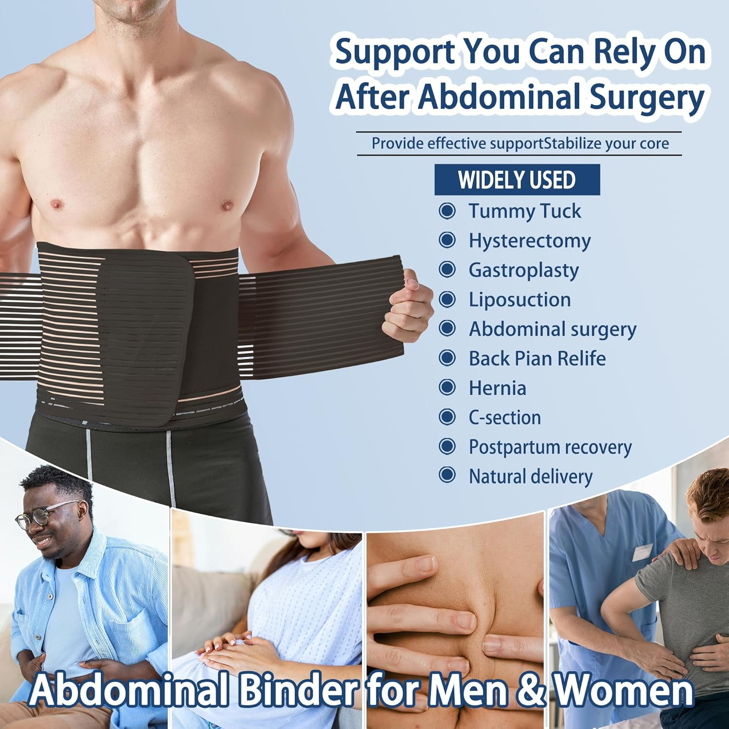 Reian Abdominal Binder for Post Surgery & Postpartum Recovery, Abdomen Hernia