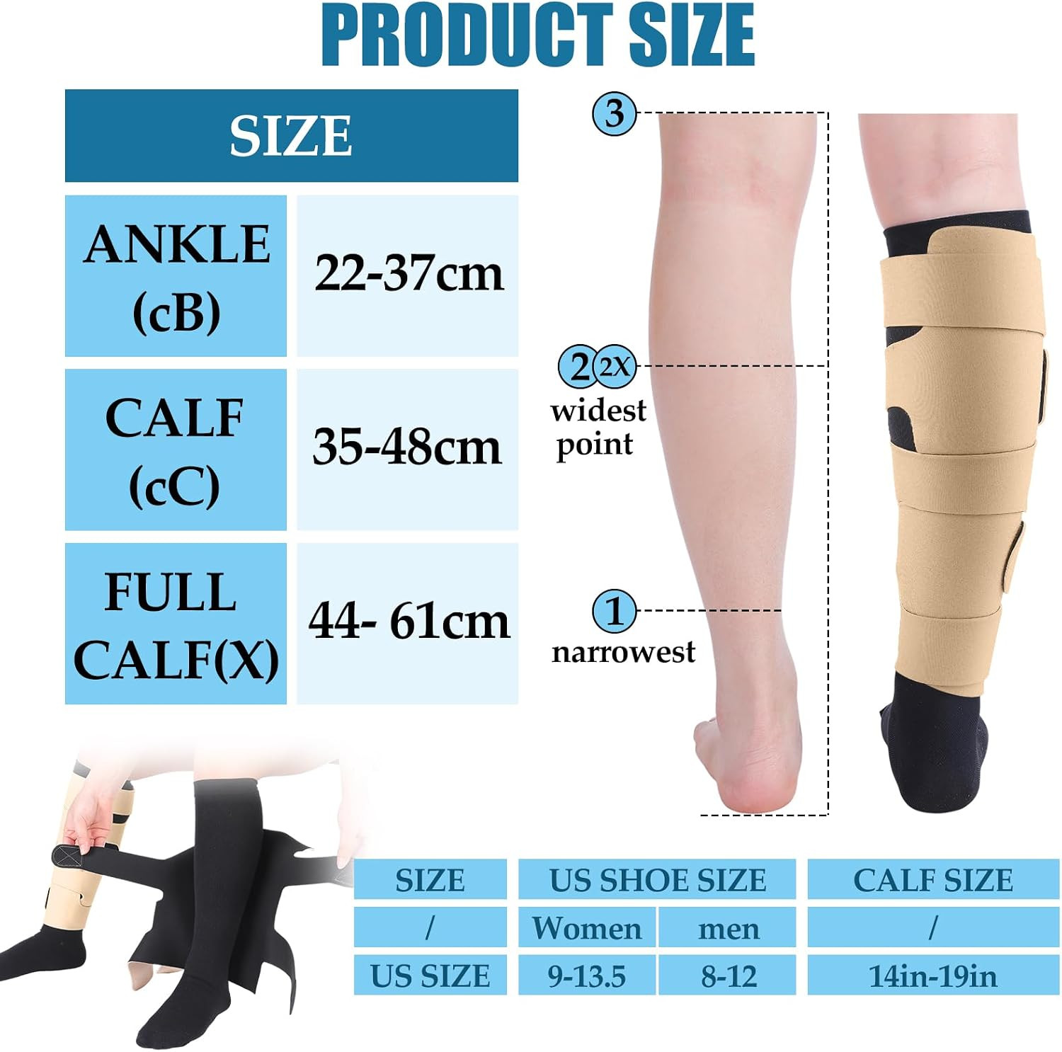 3 Pair Lymphedema Compression Leg Wrap with Calf Compression Sock 20-30 Mmhg Lym