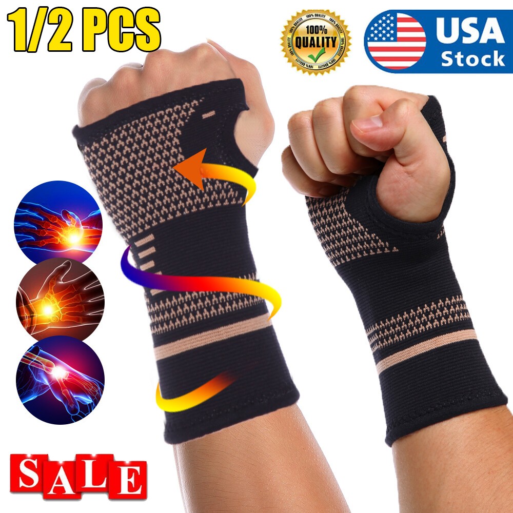 1-2pcs Copper Wrist Compression Sleeves, Comfortable & Breathable for Arthritis