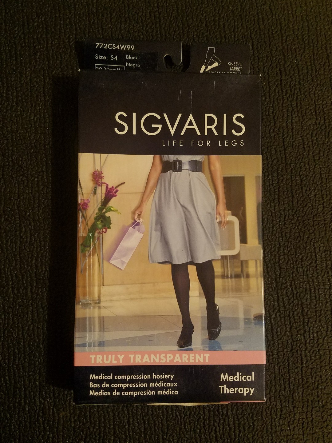 SIGVARIS Compression Knee-HI 20-30mmHg S4 Truly Transparent Black Small Long