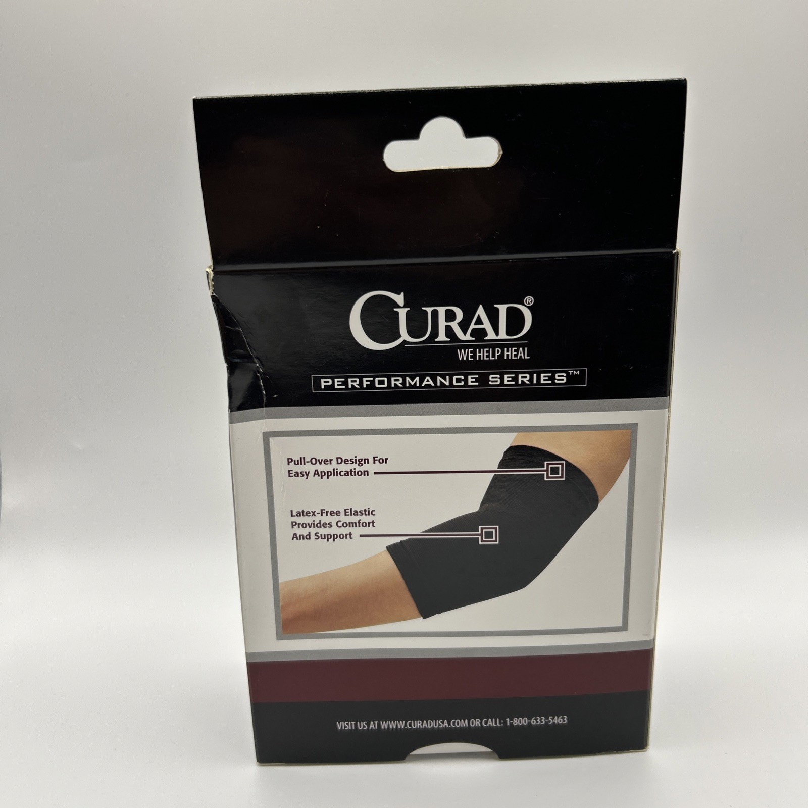 Curad Elastic Pull-Over Elbow Support Black X-Large, NEW Damaged Box