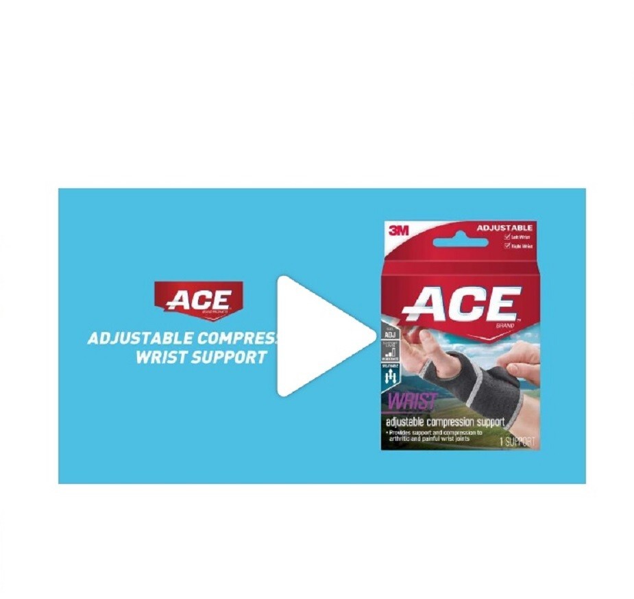 ACE Brand Adjustable Compression Wrist Support, Black – One Size Fits Most