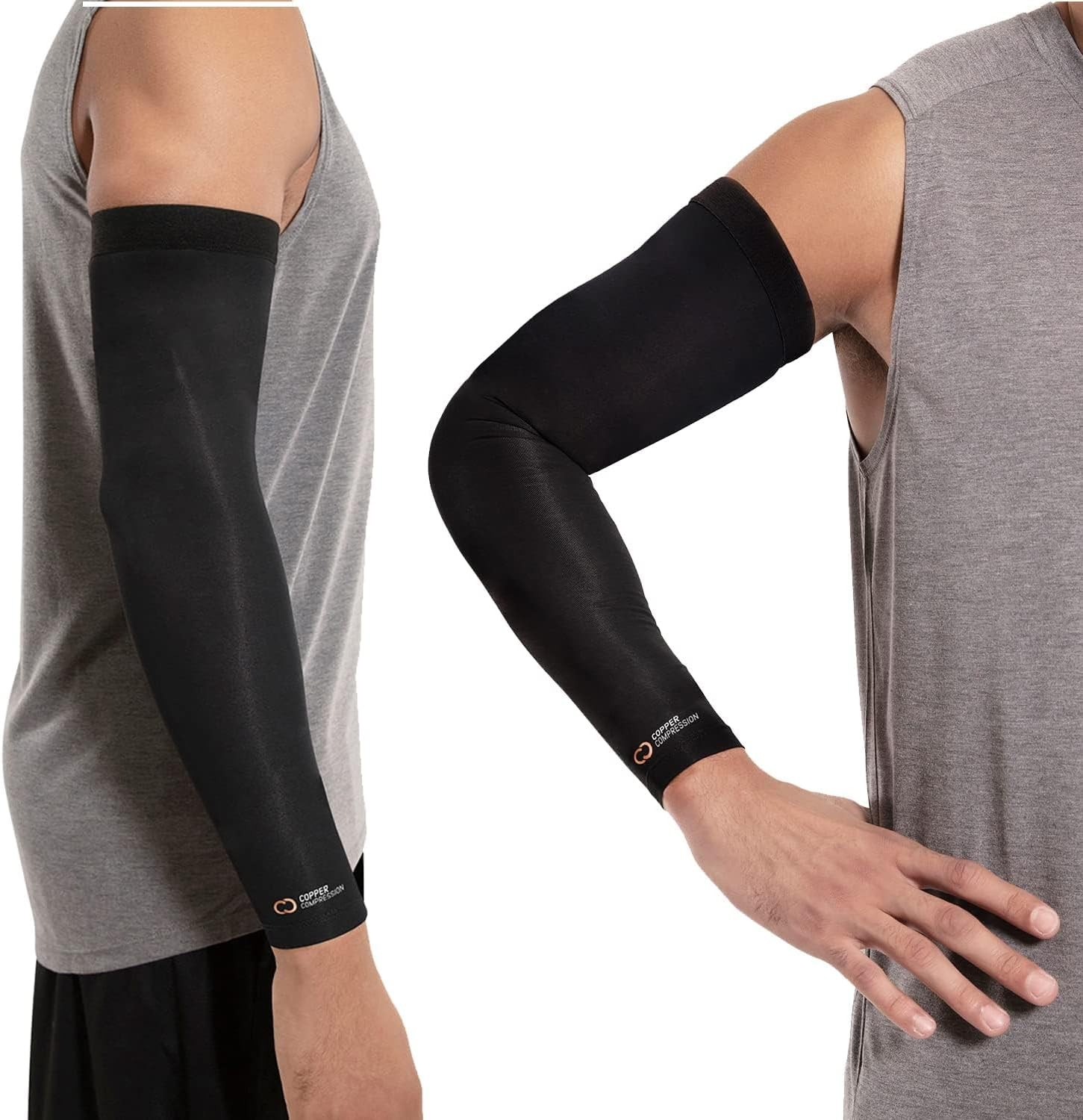 XXL Black Copper Infused Full Arm Sleeve Brace Tennis Elbow Post Surgery Support