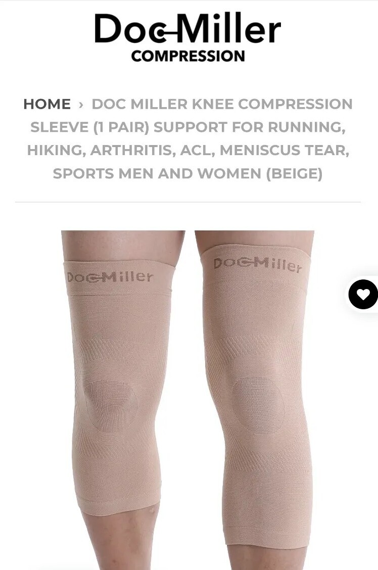 New! 1 Pair DOC MILLER Compression KNEE SLEEVES Beige Unisex Size LARGE