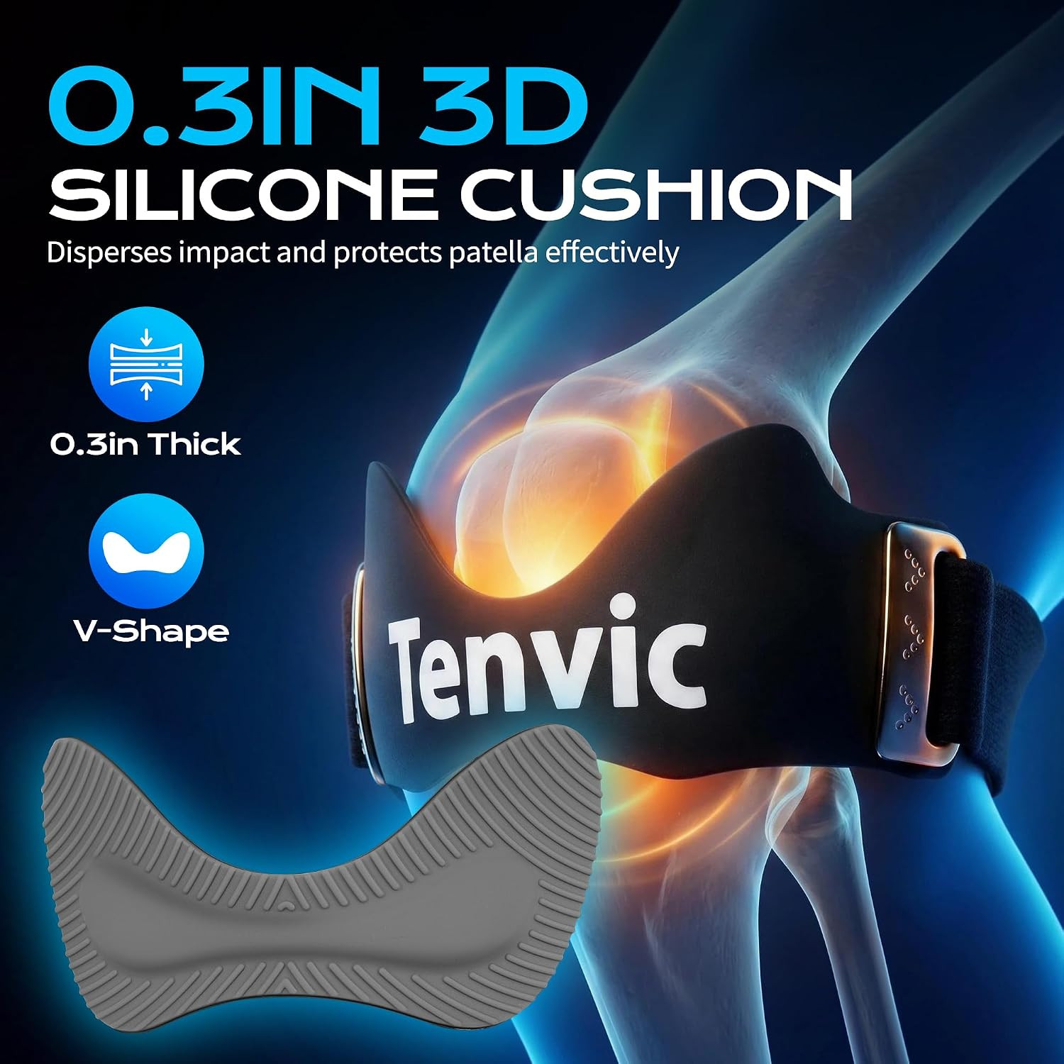 Knee Strap, Adjustable Patella Tendon Support Band with 0.3in 3D Silicone Airbag
