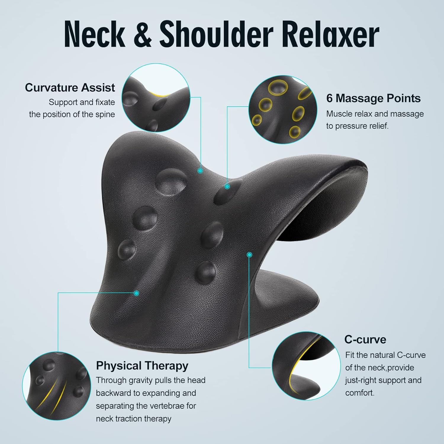 NeckStretcher Pain Relief, ShoulderRelaxer Cervical Traction Device Pillow Black