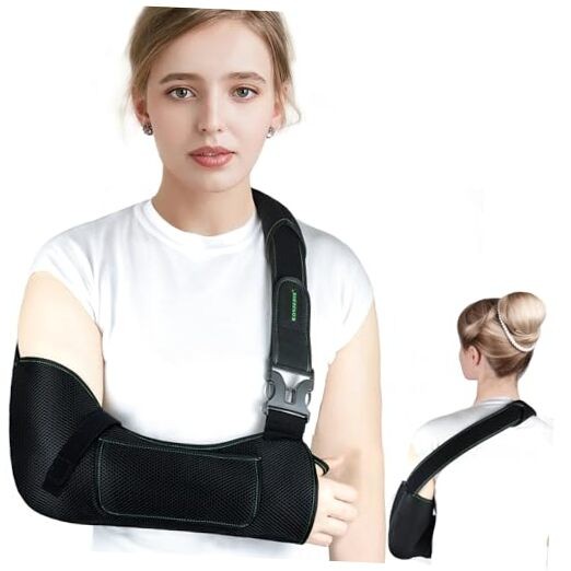 Breathable Arm Sling,Padded Shoulder Support Brace with Anti-Slip Large Black