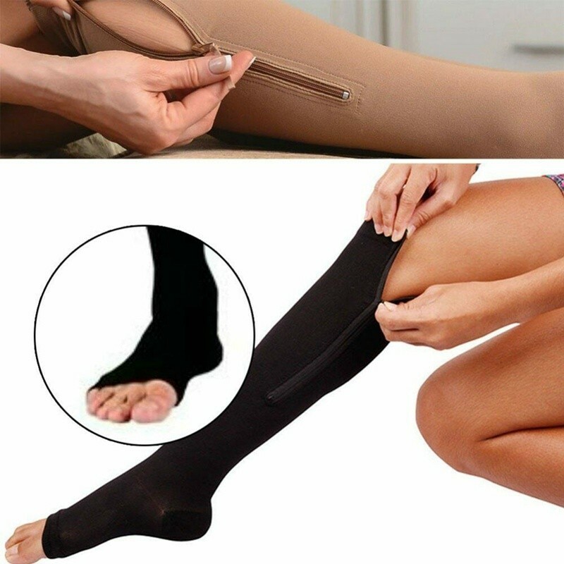 Unisex Medical Stocking Compression Zip Socks Support Open Toe Zipper Stockings