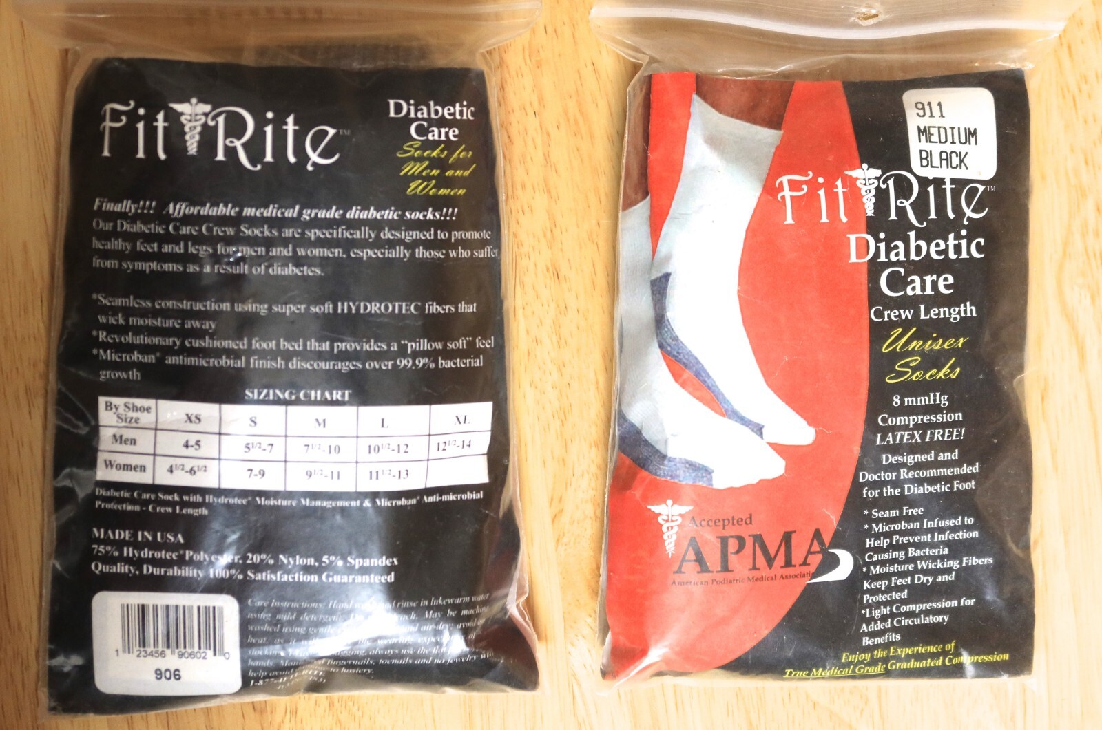 3x Three Fit Rite Medium Black Crew Length Unisex Socks 8mmHG Compression Socks