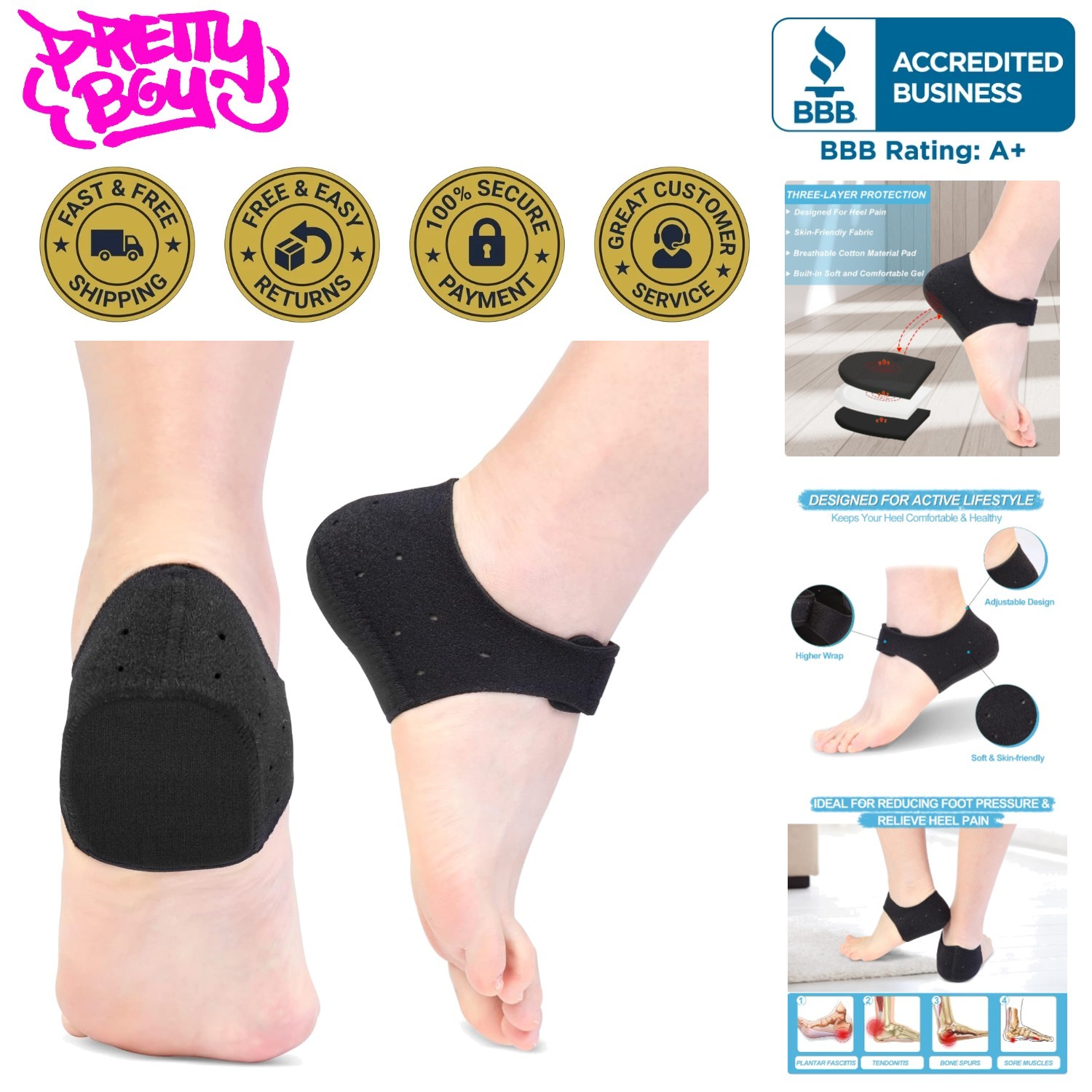 Shock-Absorbing Heel Cups for Heel Pain Relief & Foot Health – S Size Available