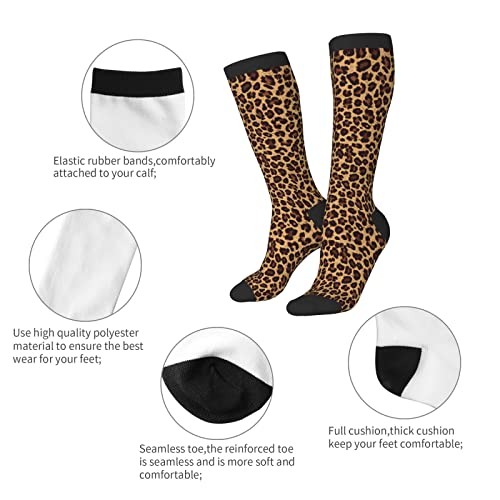 Unisex Novelty Socks for Women Men Teens Soft Knee High Crew One Size Leopard