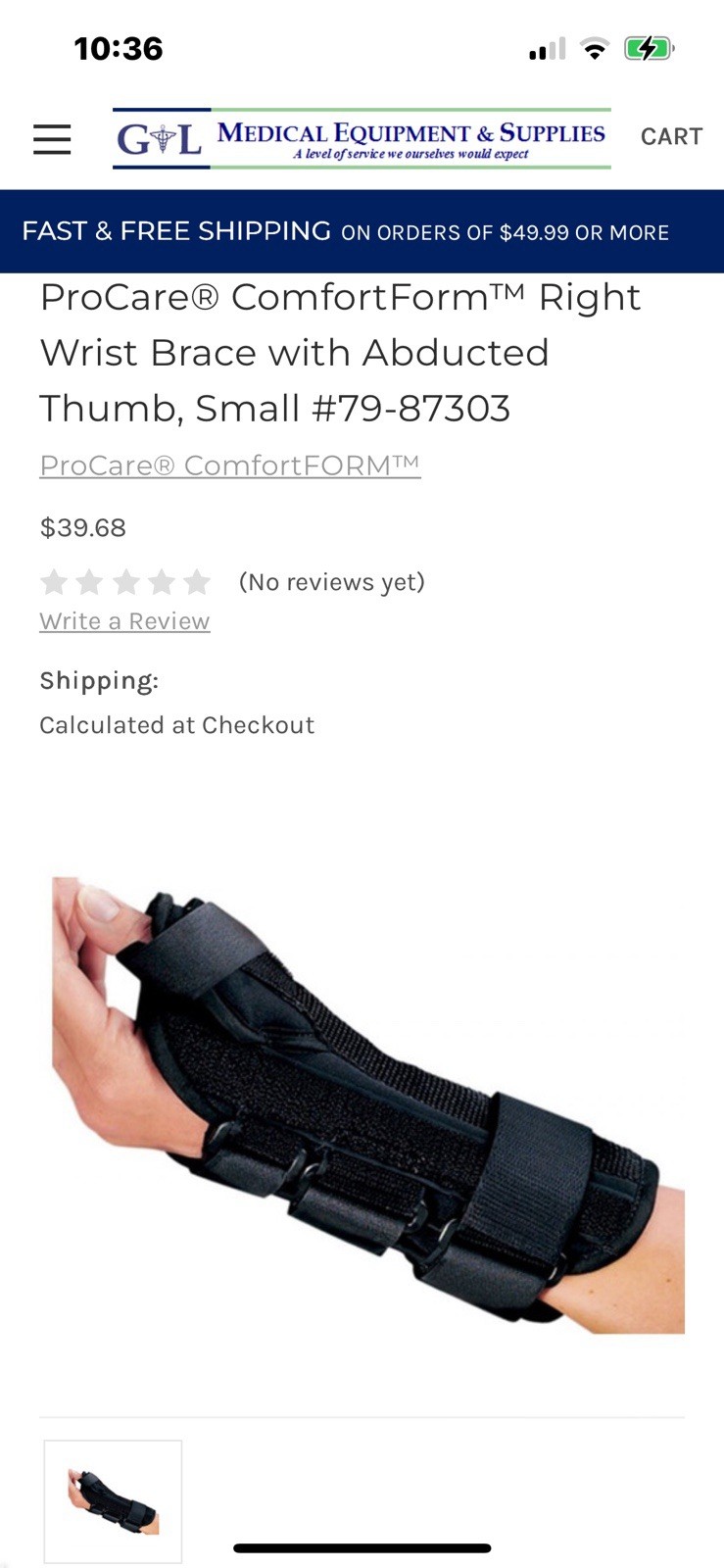 ProCare® ComfortForm™ Right Wrist Brace with Abducted Thumb, Small #79-87303