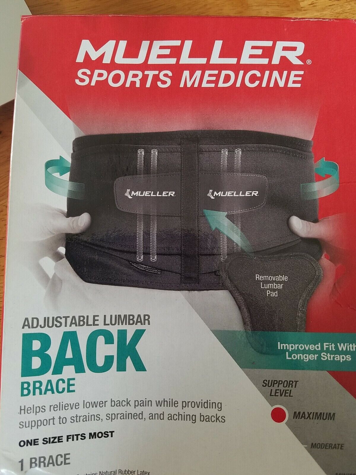Mueller Lumbar Back Brace Adjustable 22-34 inch Maximum Support Sports Medicine