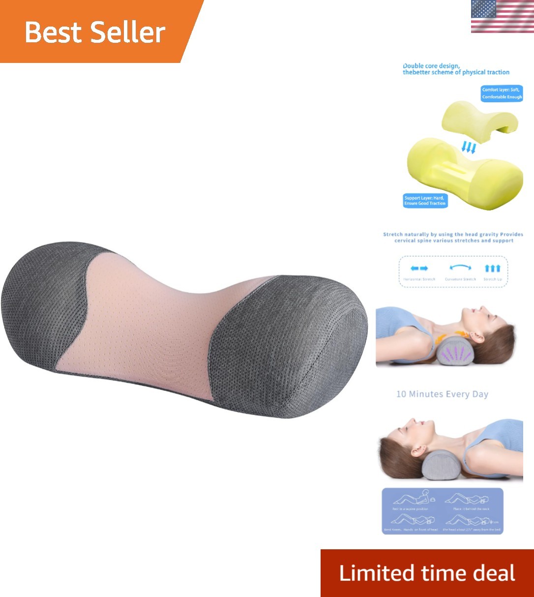 Cervical Neck Traction Pillow – Dual-Layer Memory Foam for Pain Relief & Comfort