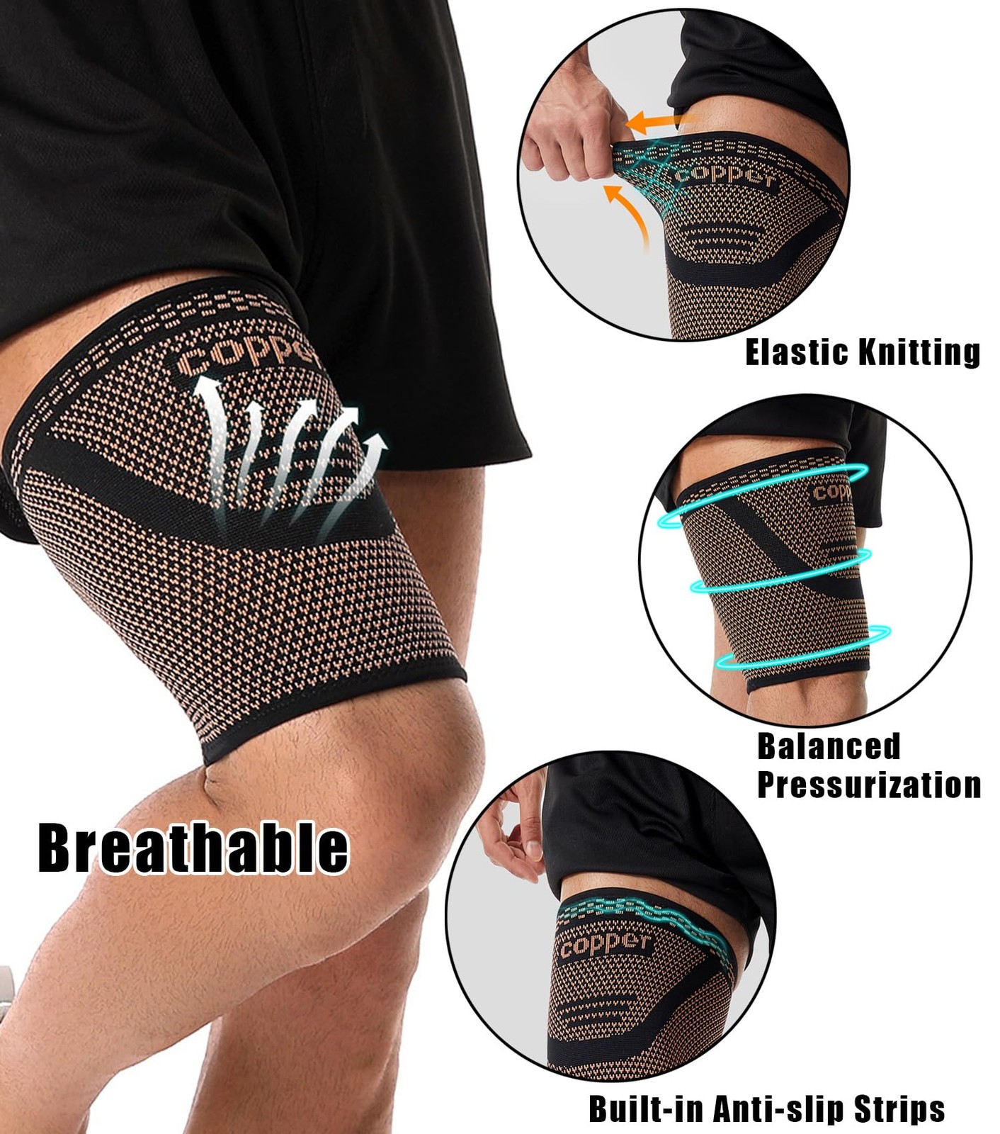 FVVWVV 1 Pair Thigh Compression Sleeve, Hamstring X-Large, Brown