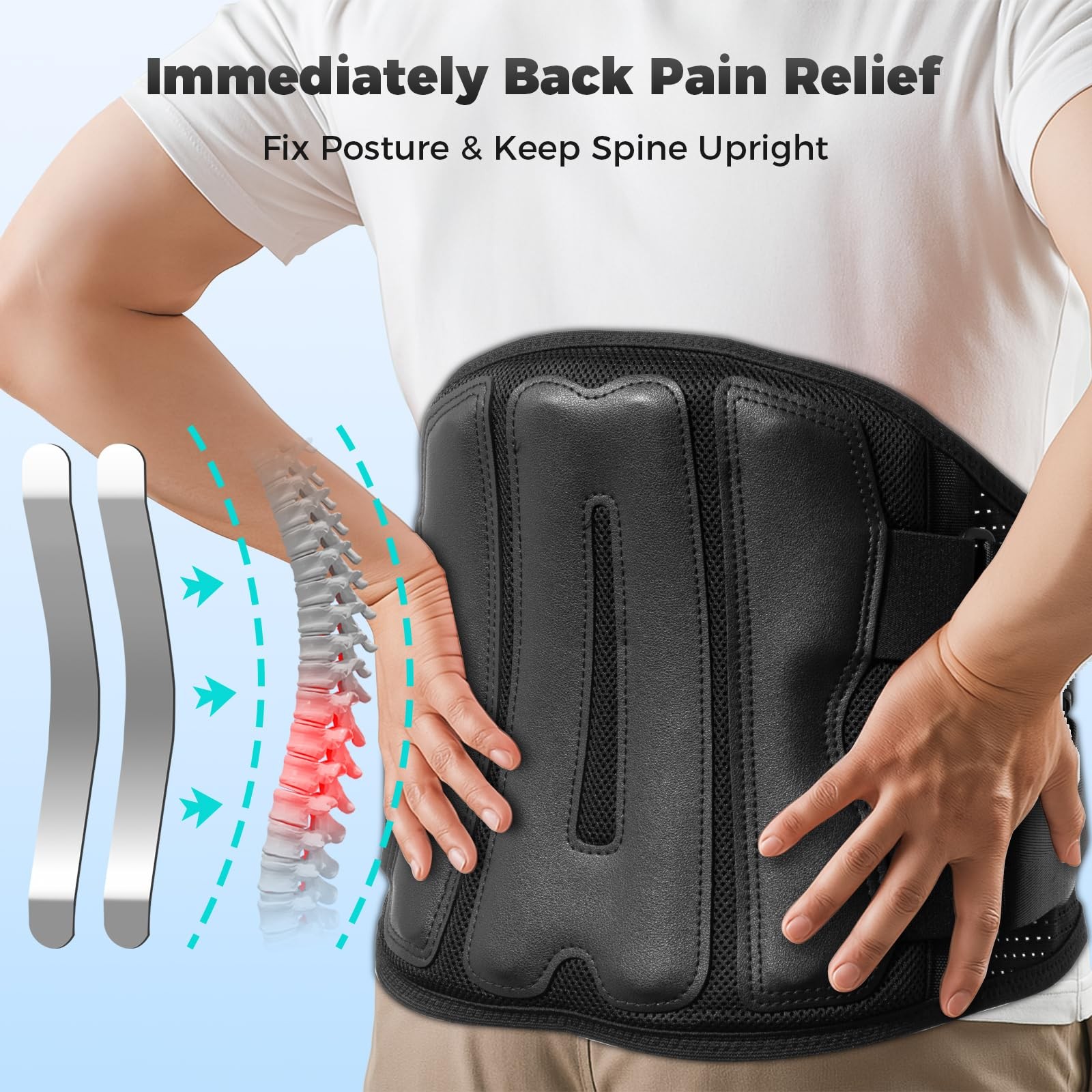 Ebullient Assimilate Back Brace for Lower Pain XX-Large, Black/Black