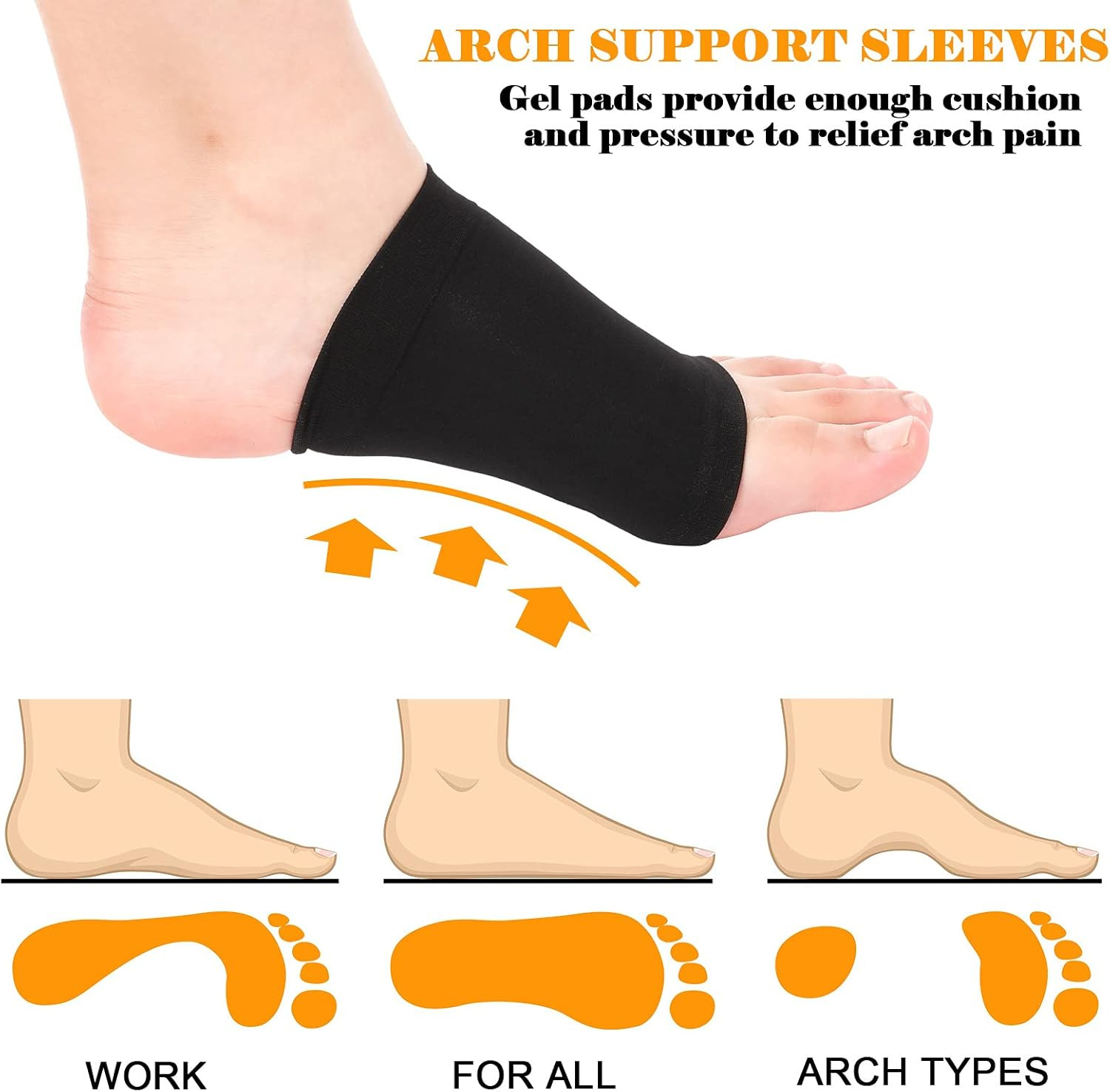4 Pairs Compression Arch Support Sleeves with Gel Pad inside Metatarsal Compress