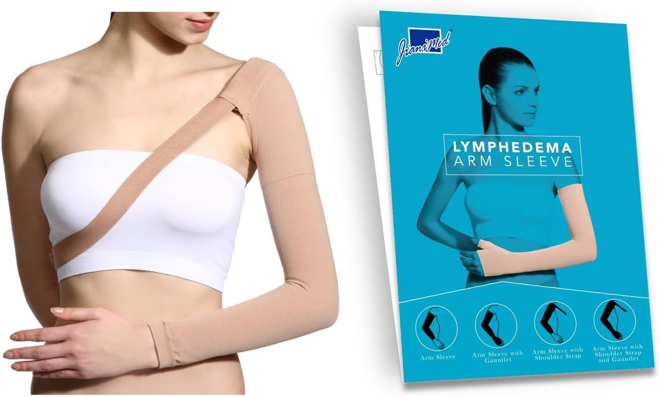 Lymphedema Arm Sleeve with Shoulder Strap–Graduated Compression, 20-30, Blood Ci