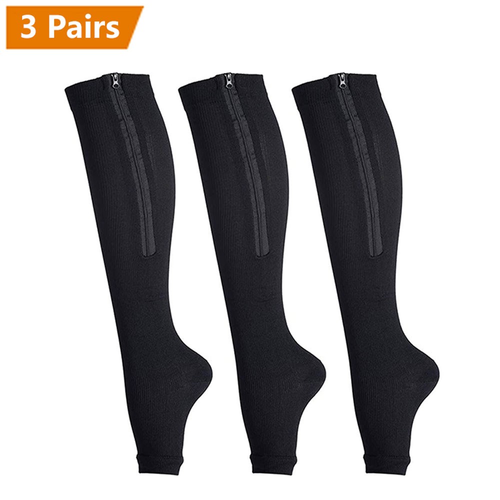Zipper Open Toe Compression Socks 20-30mmHg Calf Leg Ankle Support Stocking