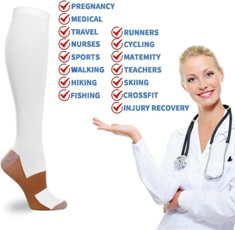 3Pair Copper Infused Energy Compression Socks Fit For Nurses Men and Women S-XXL