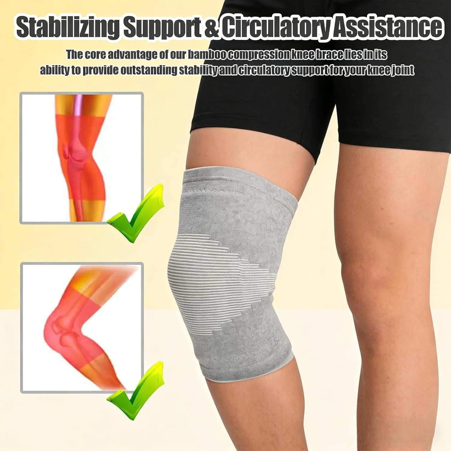 Bamboo Charcoal Compression Knee Sleeve – Elastic Knee Braces for Men & Women –