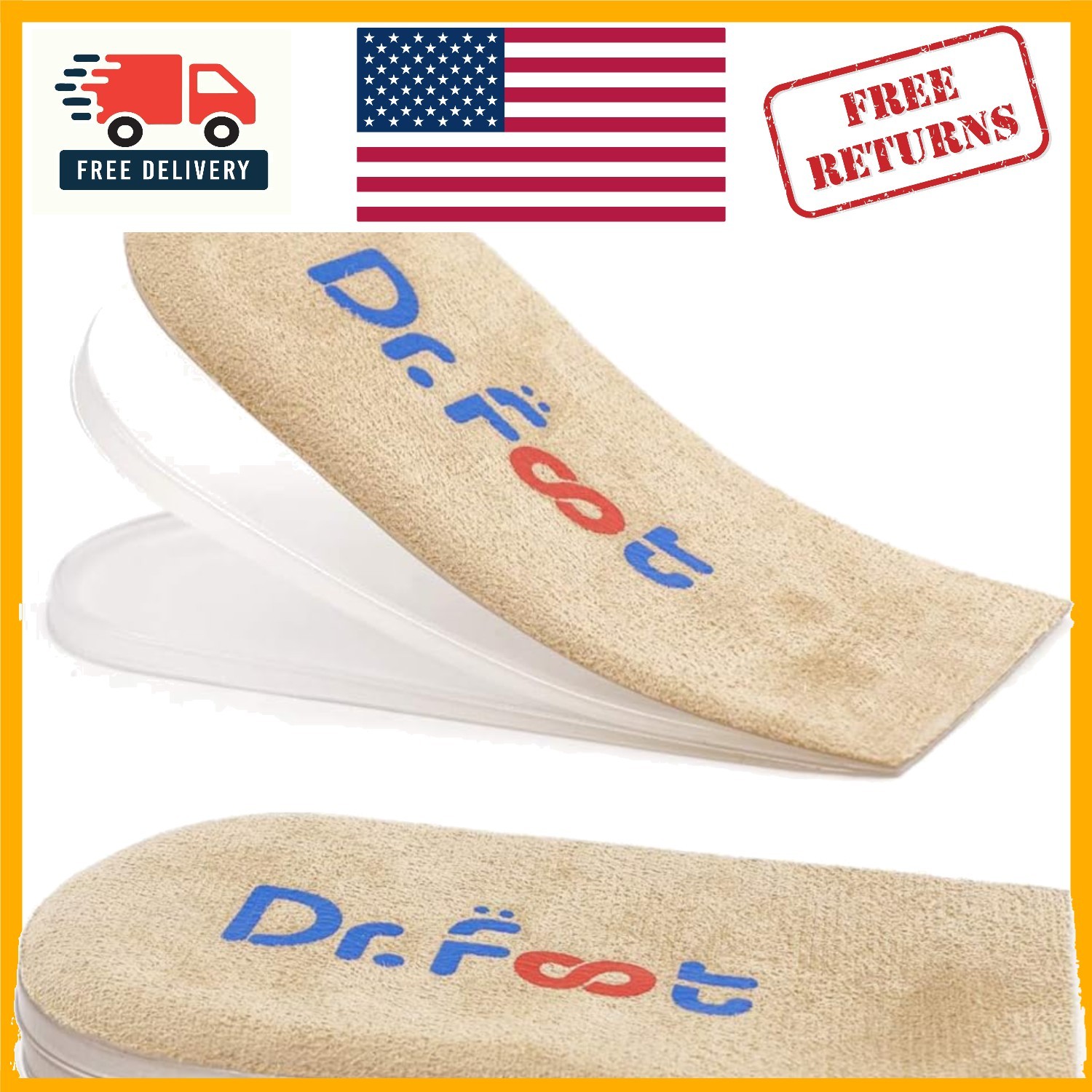 Height Increase Gel Heel Lift Inserts for Sports Injuries & Achilles Tendonitis