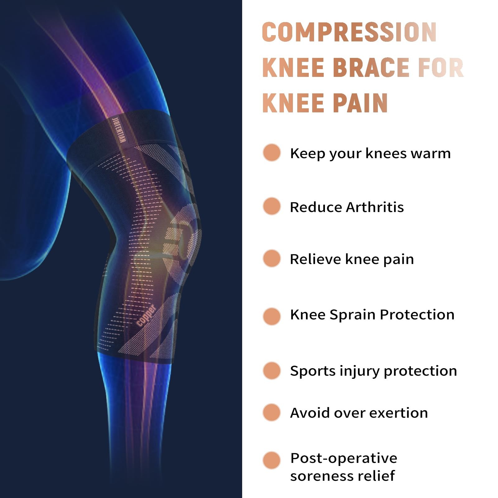 2 Pack Copper Knee Brace Compression Sleeve for Women & Men – Pain Relief for…