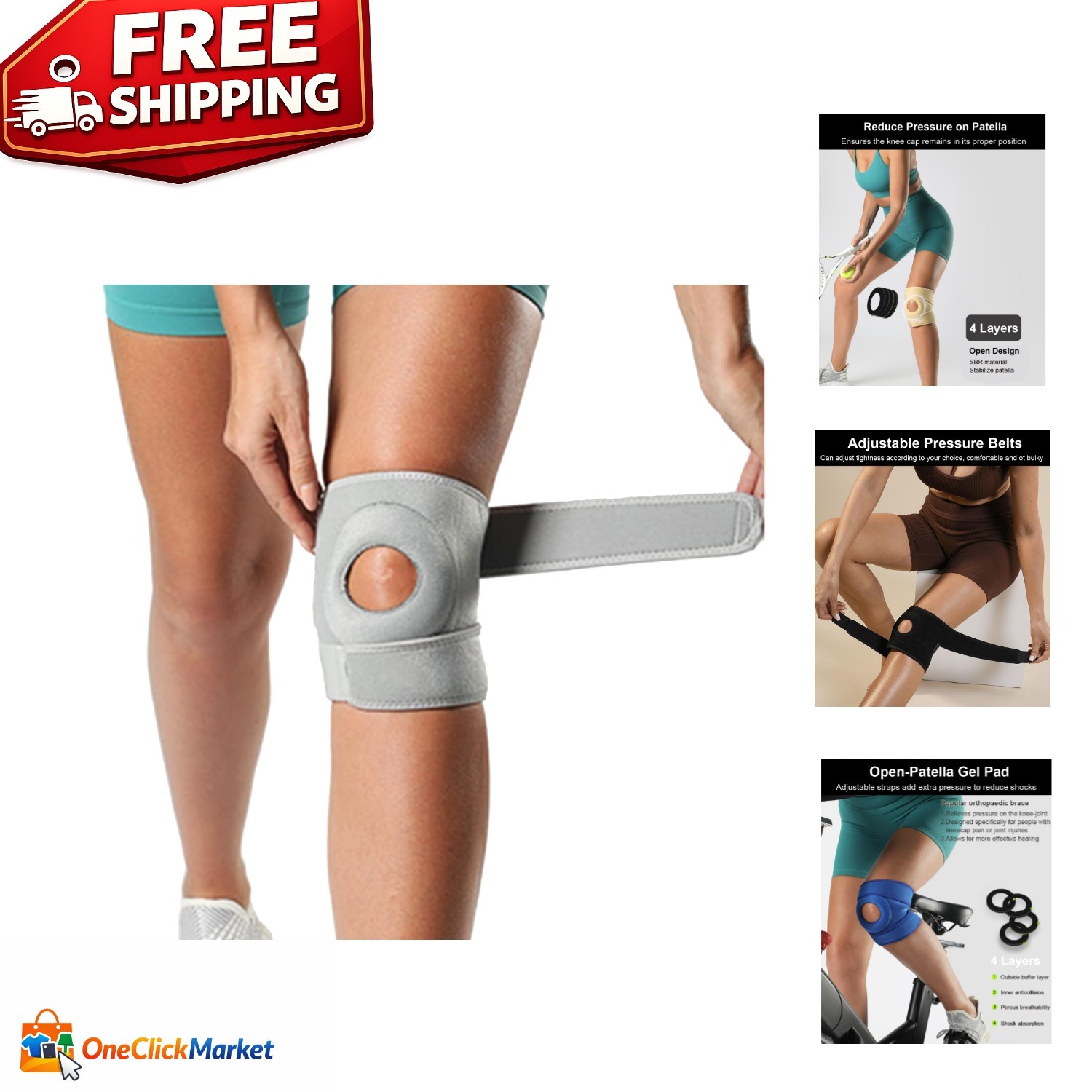 Non-Slip Compression Sleeve for Knee Pain Relief – Open-Patella Design, One Size