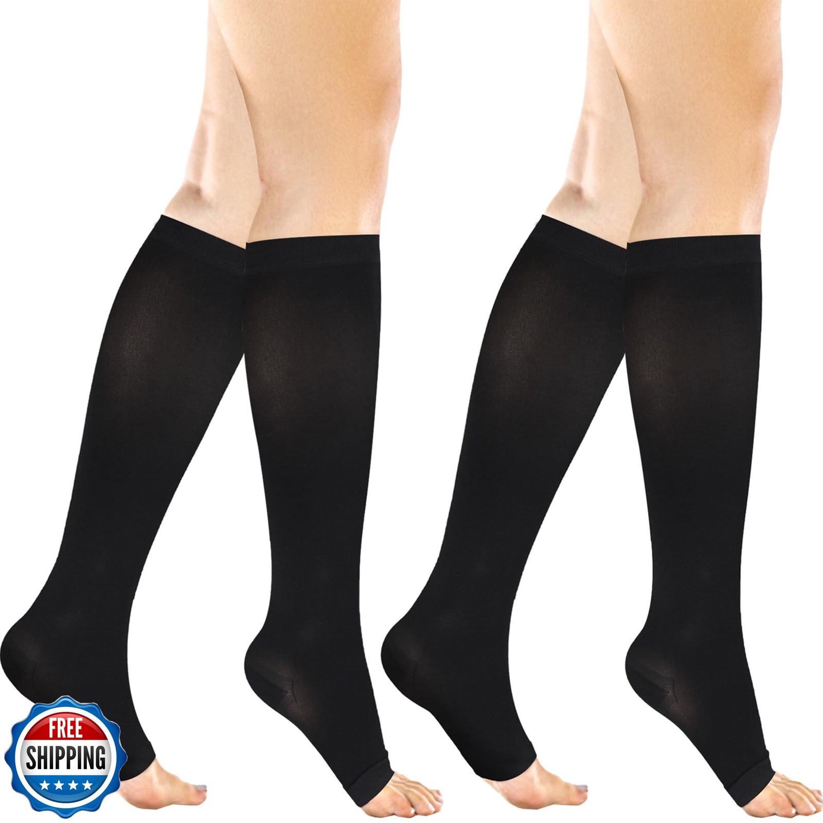 +MD 2 Pairs Compression Socks for Women and Men Medical Grade 20-30 mmHg, Ope
