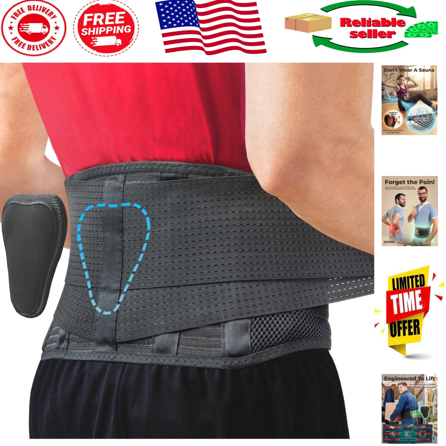 Back Brace for Herniated Disc Relief – Adjustable & Breathable Mesh, Black-S