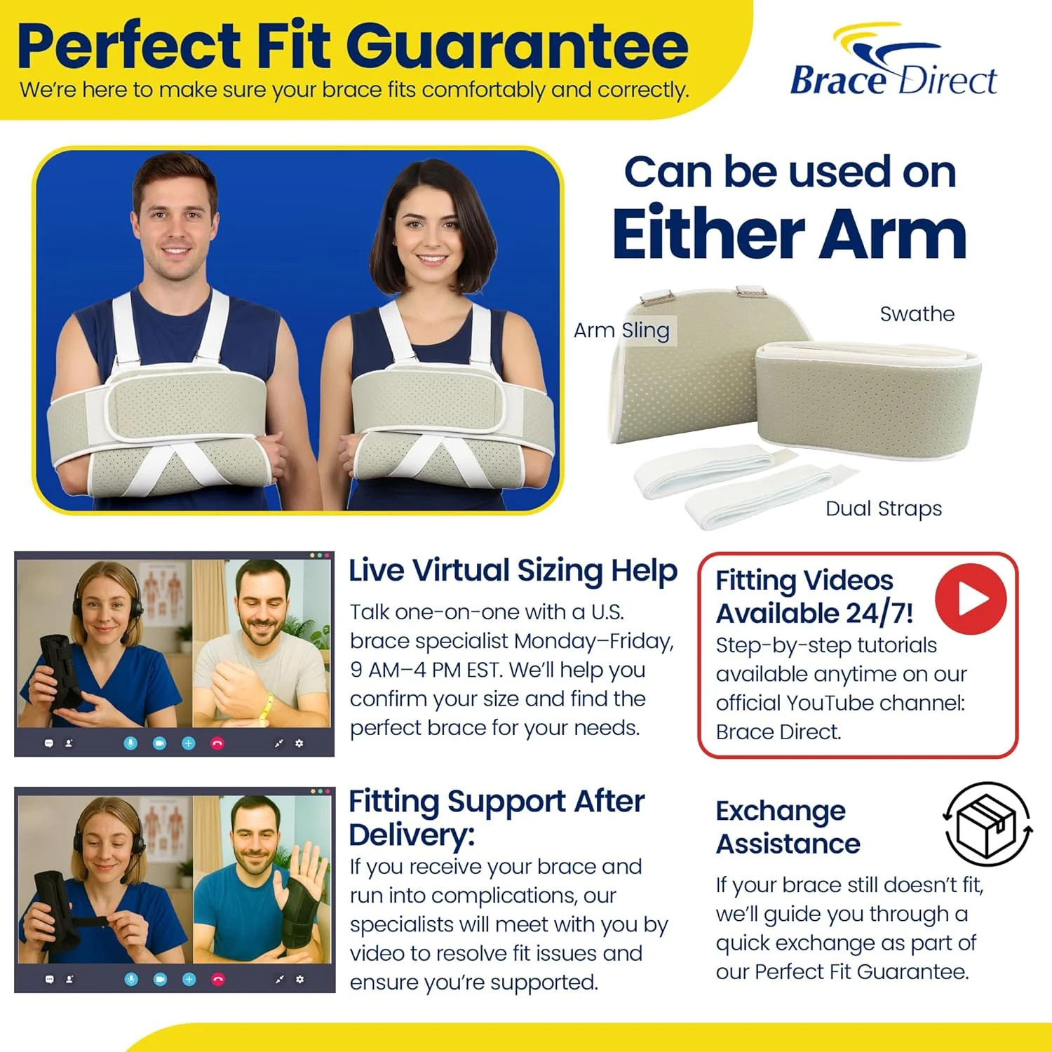 Brace Direct Adjustable Foam Arm Sling Shoulder Immobilizer for Rotator Cuff Rep