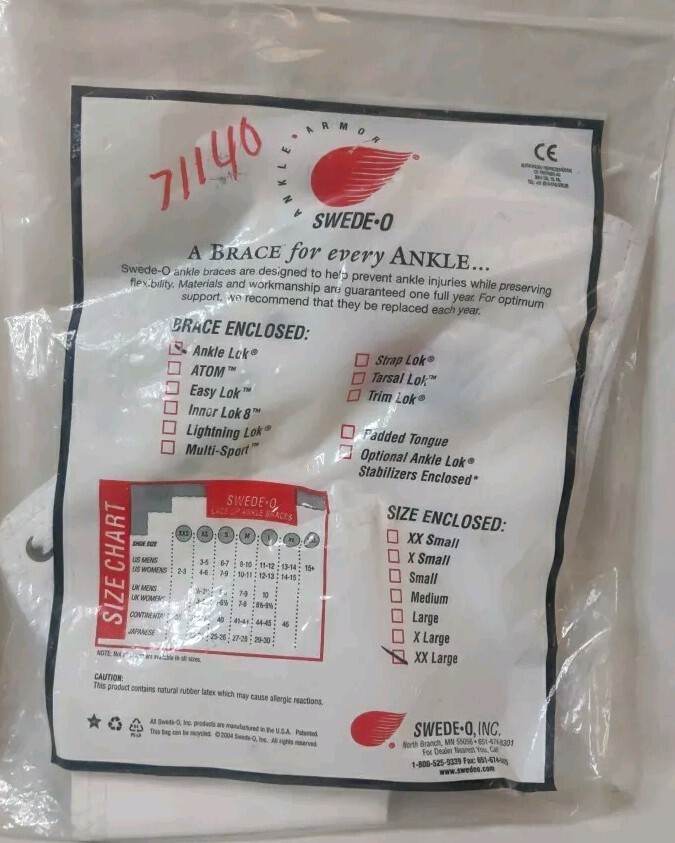 SWEDE-O Ankle Lok Brace Size XXL (US Sz 15+) White Lace/Strap