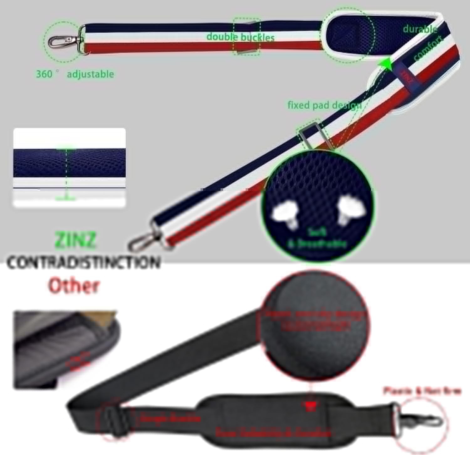 79 inch Shoulder Strap, Extra-thick Fixed Cushion Pad and Dual Clasps Univers…