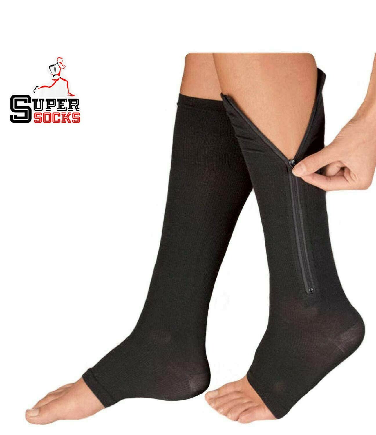 Compression Zip Up Socks Open-Toe Zipper Leg Support Unisex Socks Knee Stocking