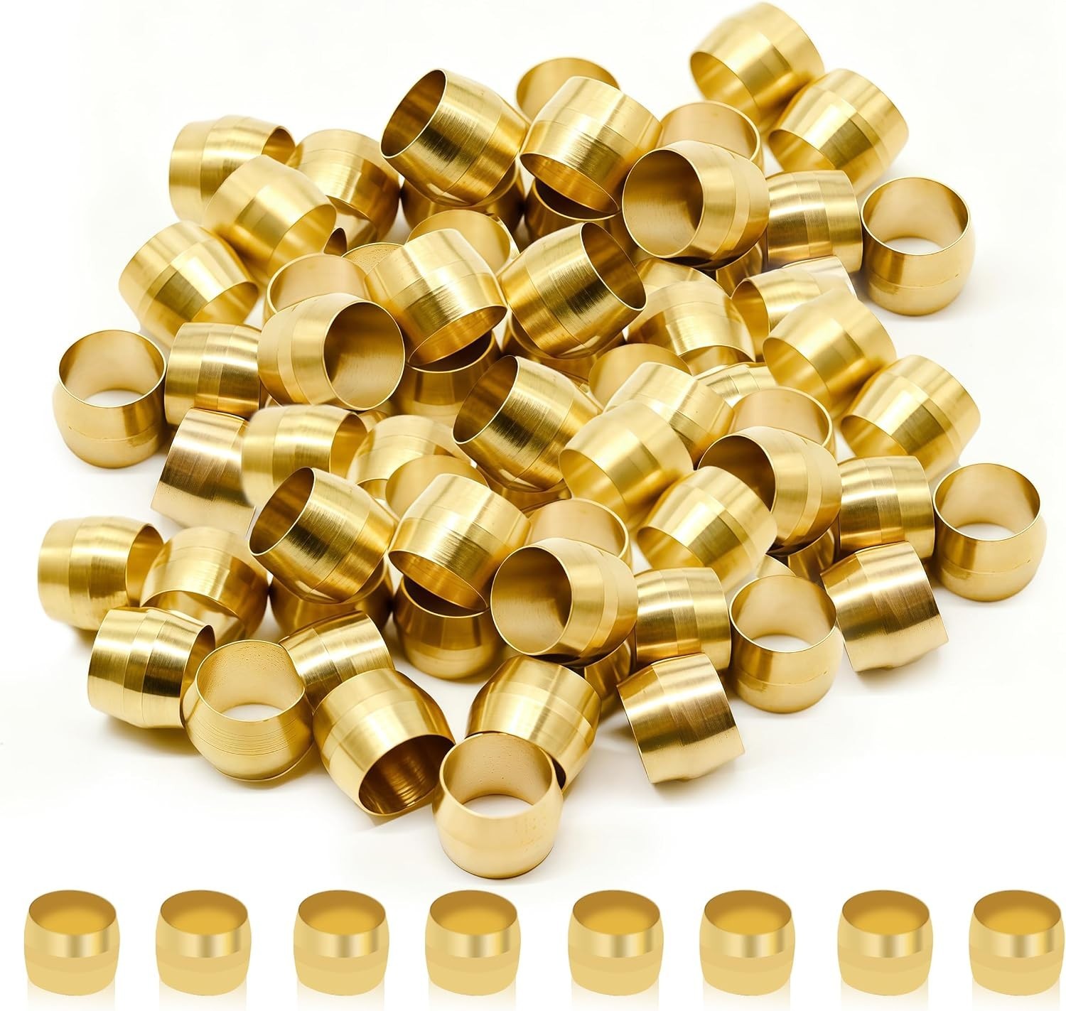 100PCS 1/4″ Brass Compression Sleeves Ferrules for Reliable Fluid Connections