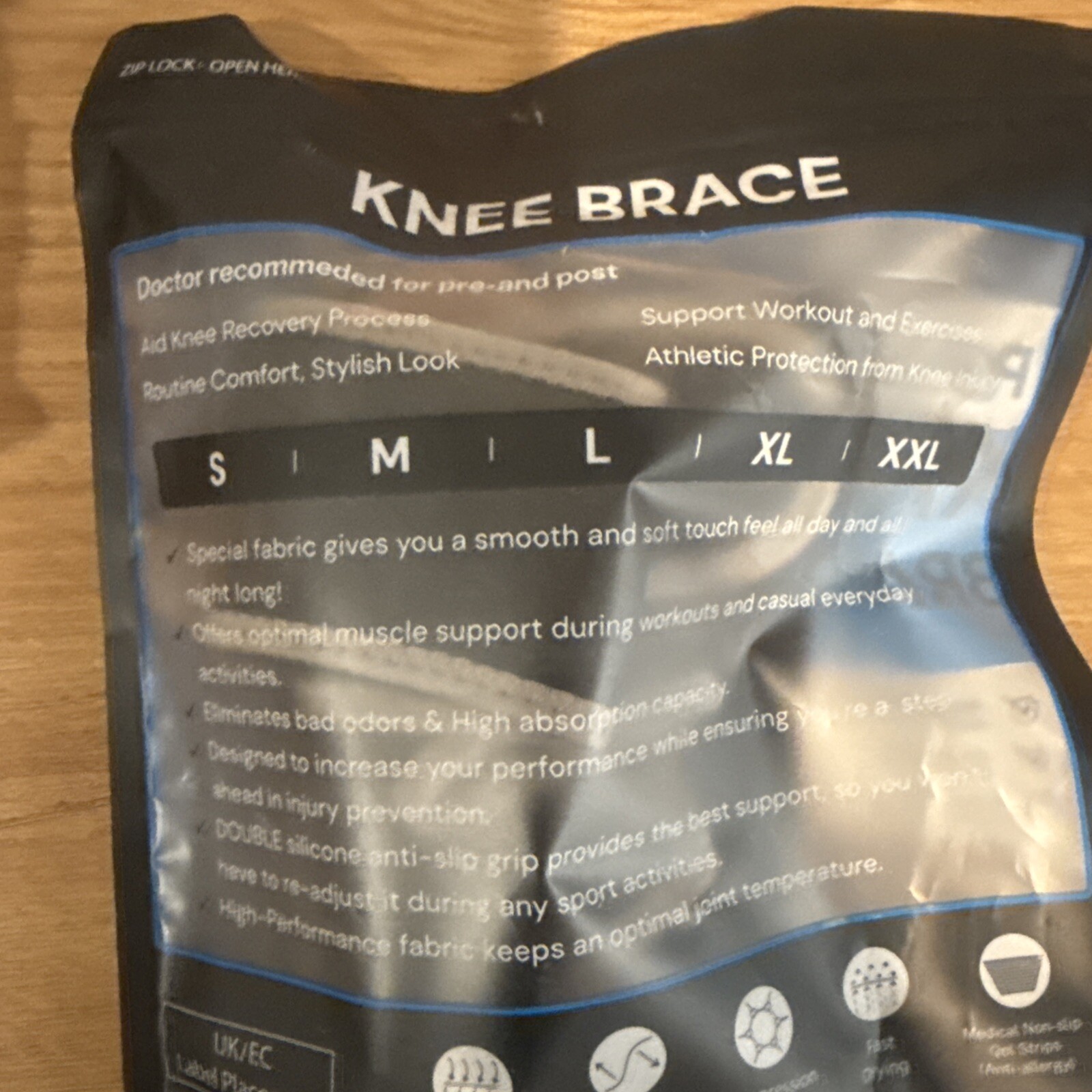 Powerlix One Knee Adjustable Compression Brace Unisex Black Size Large NEW