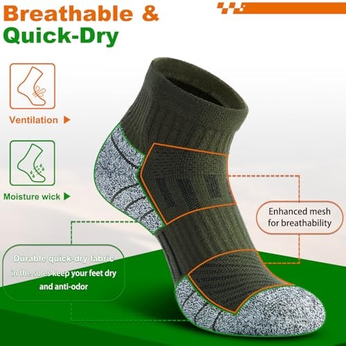 Compression Ankle Socks – Cozy Cushioned Hiking Running for Men Medium 4 Green