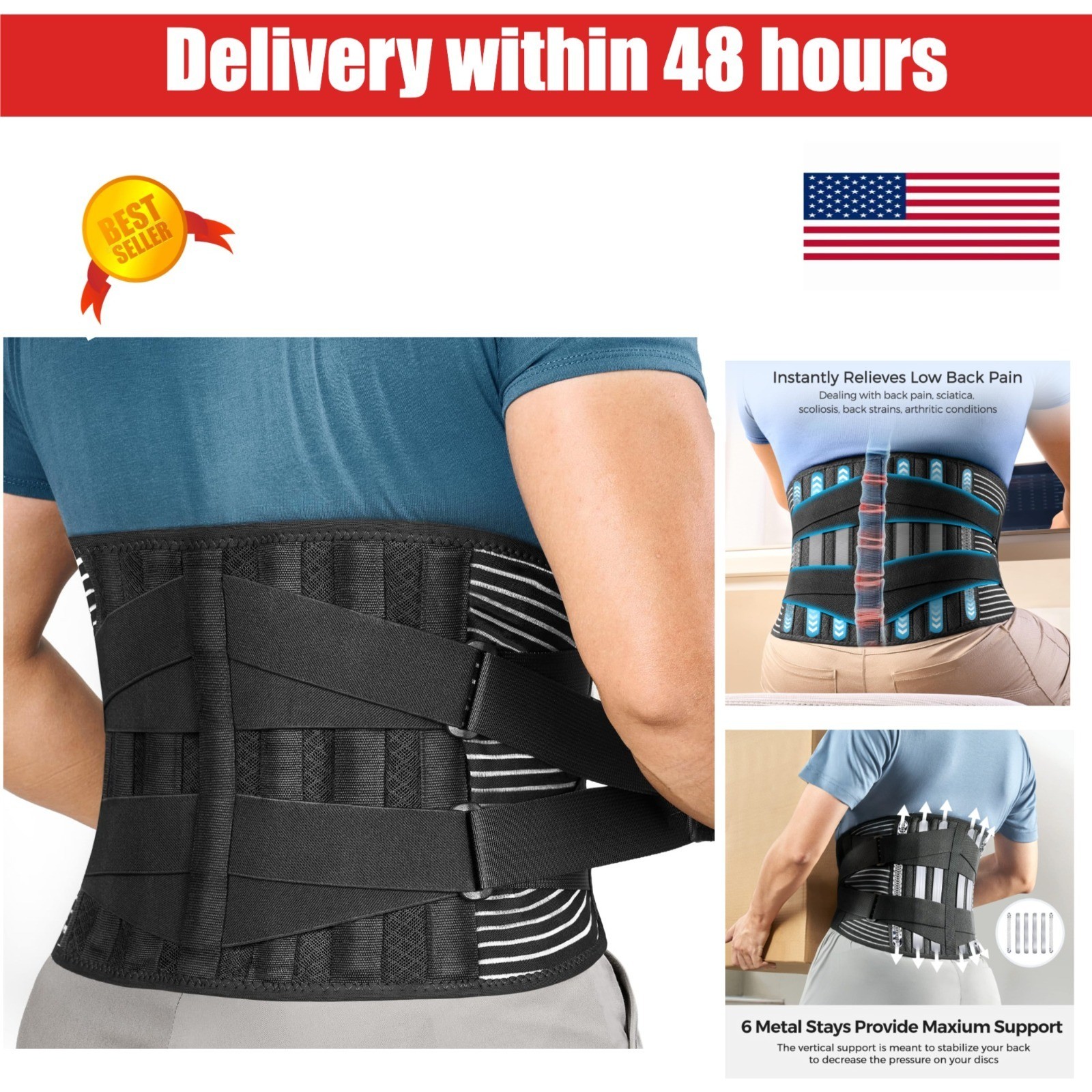 FREETOO Back Brace for Lower Back Pain Relief, Adjustable Support Belt