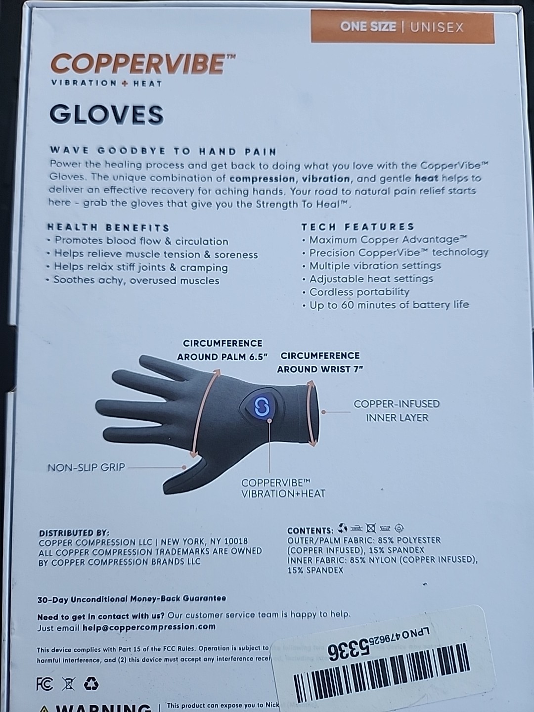 Copper Compression CopperVibe Vibration Heat Therapy Gloves Black (1 Pair)
