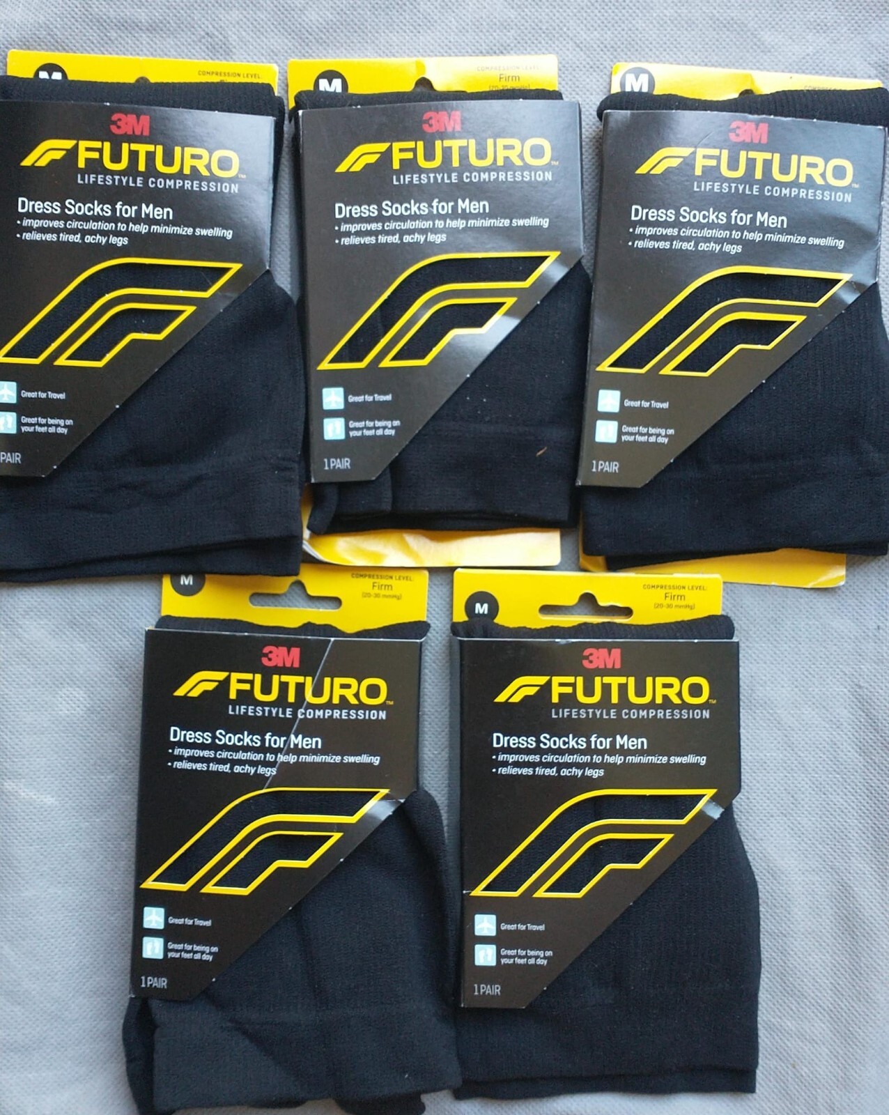 5 Pairs Futuro Dress Socks For Men – Firm, Size MEDIUM M Black Compression NEW